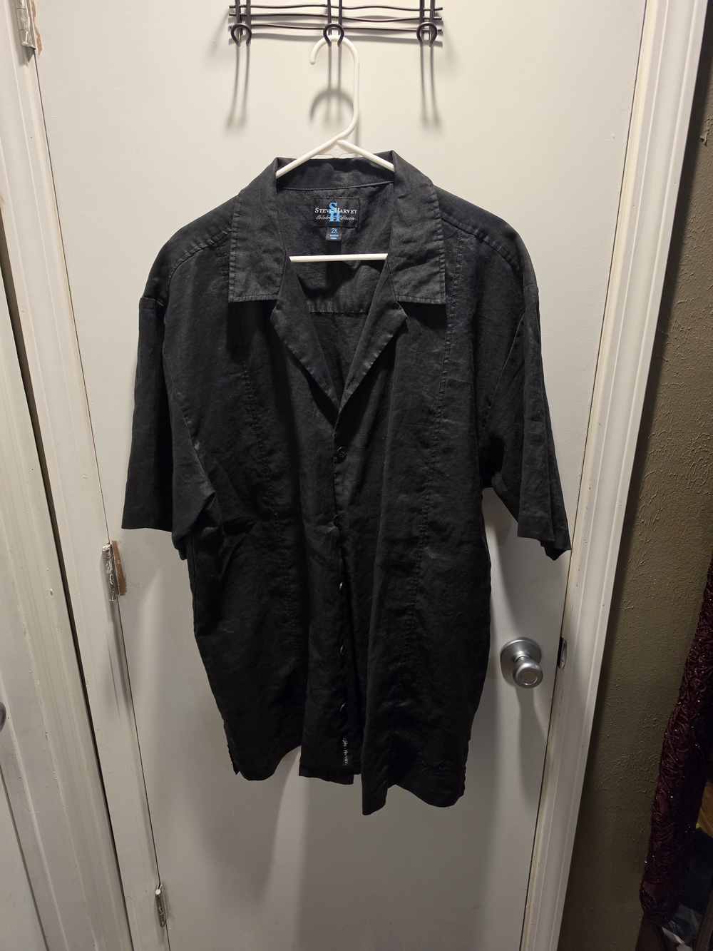 Steve Harvey Short Sleeve Button Up Shirt Mens 2X Black Casual Lightweight